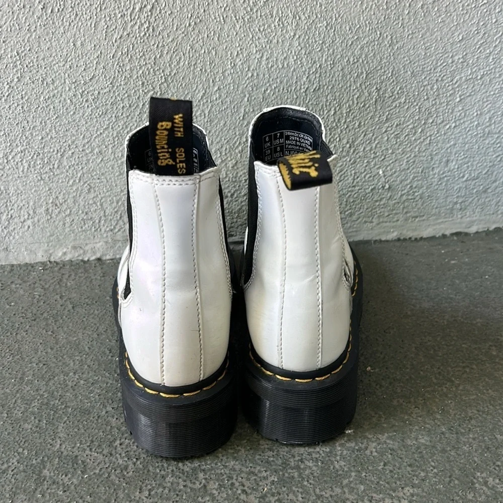 Dr. Martens 2976 Quad White Leather Platform Chelsea Boots US Size 7 Men's UK 6